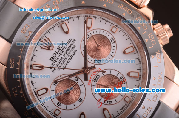 Rolex Daytona Automatic 7750 Coating Rose Gold Case and RG/PVD Strap with White Dial - Click Image to Close